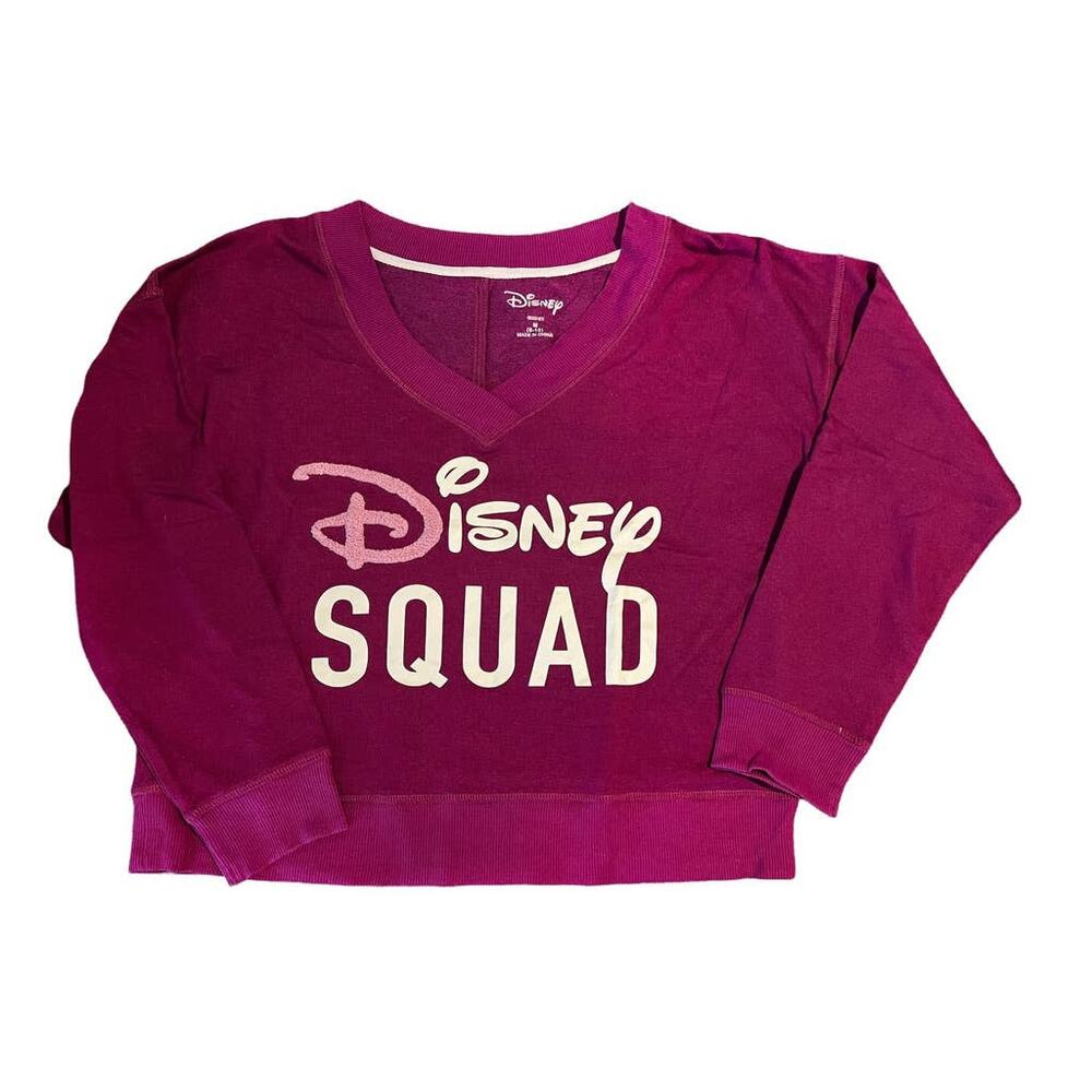 Disney Squad Cropped V-Neck Sweatshirt Size M Magenta Pink Cozy Layer Sleepwear